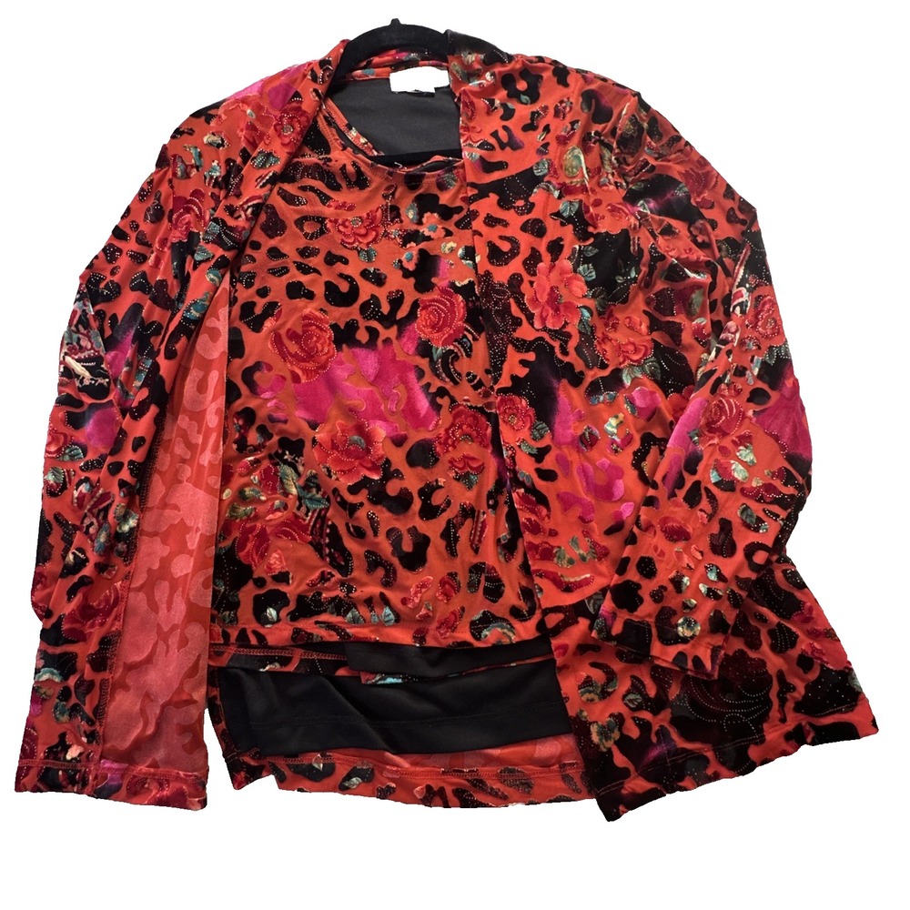 Y2K Draper's & Damon's 2 Pc Set Floral Animal‎ Print Cardigan Top Petite S